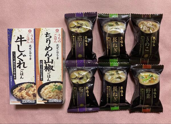 キッコーマン 混ぜごはんの素(お茶漬けにも)4袋 マルコメ 京懐石 即席みそ汁 6食 フリーズドライ 茄子 長ねぎ 野菜 きのこ