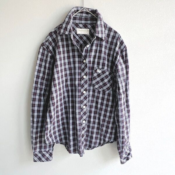 バーバリーロンドン 長袖 シャツ ブラウス チェック サイズL ネイビー 長袖シャツ チェックシャツ トップス Burberry