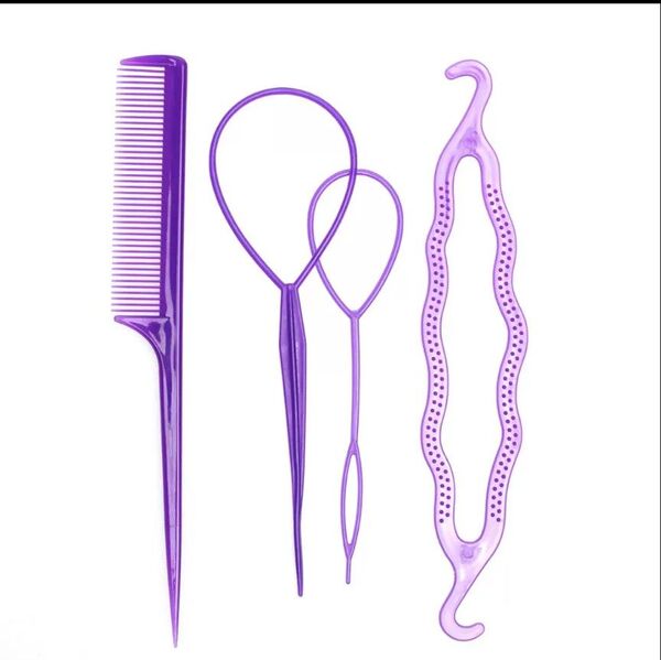 お団子メーカー コーム 4点セット くるりんぱスティック ヘアアレンジ パープル
