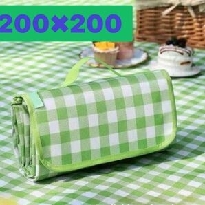 レジャーシート ピクニックシート 防水 200×200 大判 折り畳み 緑×白