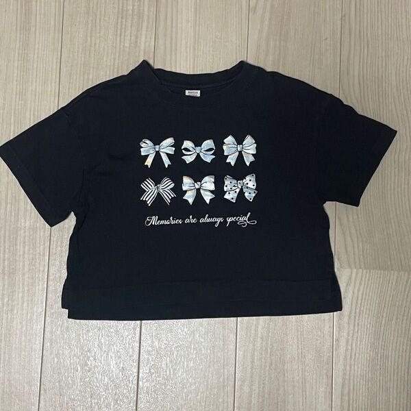 mezzo piano メゾピアノ Tシャツ 半袖 カットソー 黒 リボン 140