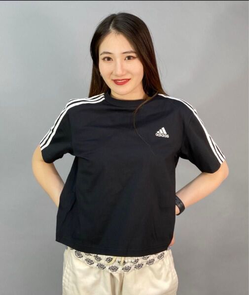 adidas/アディダス 無地/ショート丈/スリーストライプスTシャツ