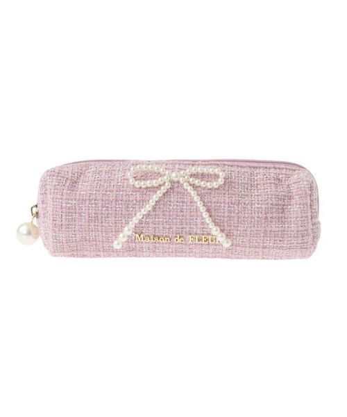 Maison de FLEUR ピンクツイードパールリボンロングポーチ ピンク