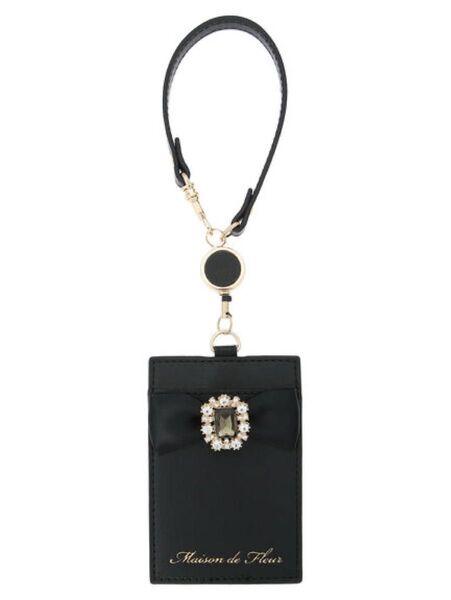 Maison de FLEUR リール付きビジューリボンパスケース ブラック 黒