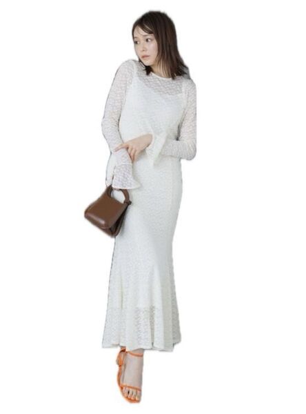 新品未使用/dazzlin/ダズリン/バックリボンレースワンピース 長袖ワンピース ワンピース 白ワンピース レースワンピース