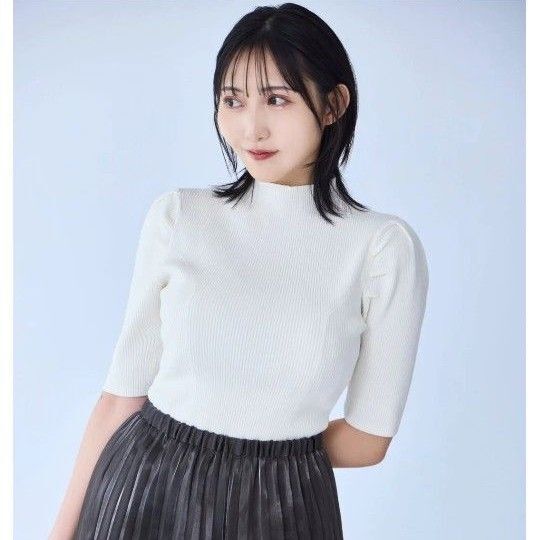 overE プチハイ5分袖パネルニット 25SS:ホワイト 96サイズ