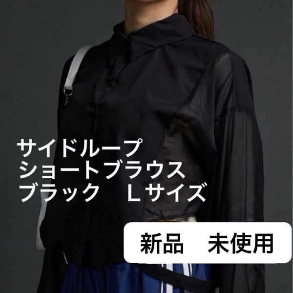 新品、未使用 サイドループ ショートブラウス レディース Lサイズ 長袖 ブラック 無地
