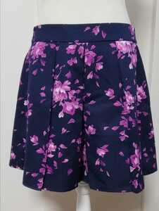 [Как новое] Paiton Place ◆ Плава цветочного рисунка юбка Culottes (темно -синий темно -синий x Pink) № 15 подкладка Западной резины Большой размер ◆ Пять лис