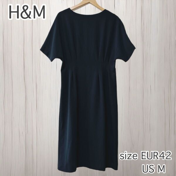 H&M エイチアンドエム ウエストタックワンピース 半袖 ドレス 金ボタン EUR42 US M