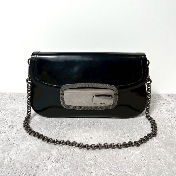 《極美品》PRADA プラダ チェーン レザー ショルダーバッグ ブラック