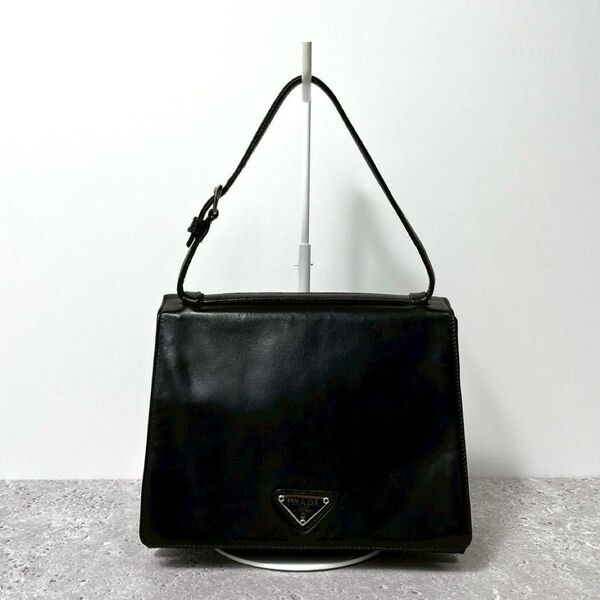 PRADA プラダ ナッパレザー 三角ロゴ ハンドバッグ アクセサリーポーチ ミニバッグ ブラック テスートナイロン レザー