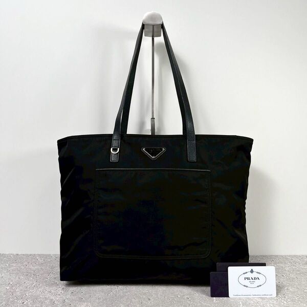 《美品/近年モデル》PRADA プラダ 1BG152 トートバッグ ハンドバッグ 三角ロゴ ナイロン サフィアーノレザー 黒