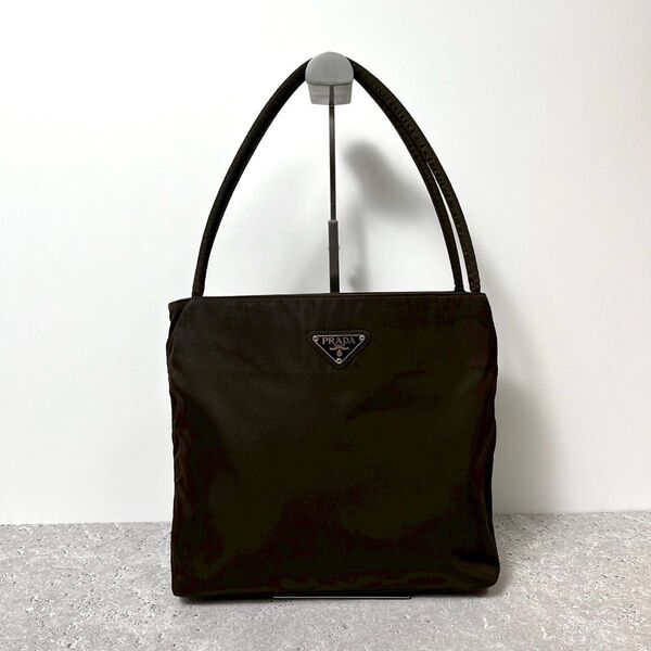 《美品》PRADA プラダ トートバッグ ハンドバッグ 三角プレート ナイロン ブラウン