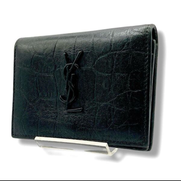 美品 Yves Saint Laurent イヴサンローラン カードケース 名刺入れ カサンドラ クロコ ブラック YSL 正規品