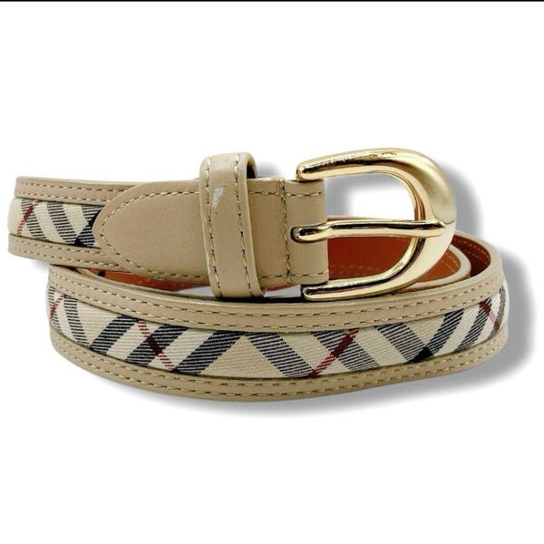 美品 BURBERRY バーバリーロンドン レザーベルト ノバチェック ベージュ レディース ノヴァチェック カジュアル