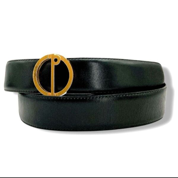 美品 dunhill ダンヒル レザー ベルト ゴールドロゴバックル ブラック メンズ 長め スーツ カジュアル ビジネス