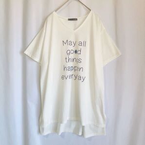 A/A Tシャツ 半袖 プリント ヘムトップス 大きいサイズ 3L 白 .2447