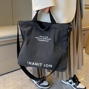 ブラック 大容量 帆布 ショルダー 斜めがけ キャンバストート 黒 古着 通学