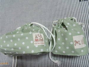  bento bag glass sack hand made green polka dot doll wooden horse go in . preparation 