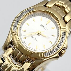 美品 セイコー 100M 1N01 12石 ゴールド シルバー文字盤 レディース腕時計