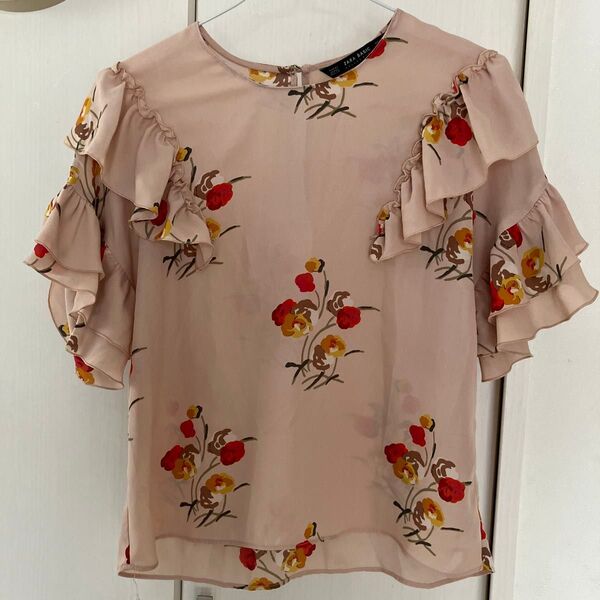 ZARA ブラウス フリル 透け感あり 花柄