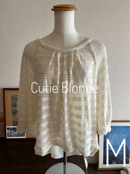 Cutie Blonde ボーダーサマーニット 金糸 背中リボン シフォン M 七分袖