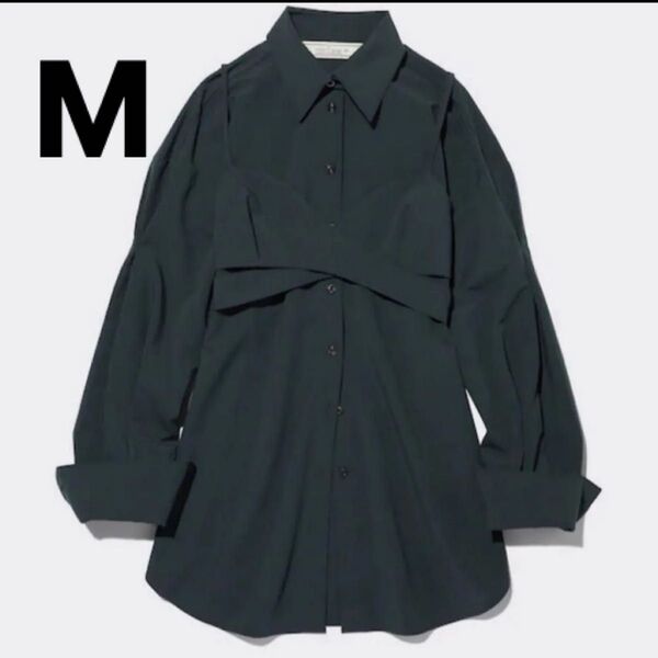 【Mサイズ】GUビスチェコンビネーションシャツ 新品ロク M ダークグリーン rokh
