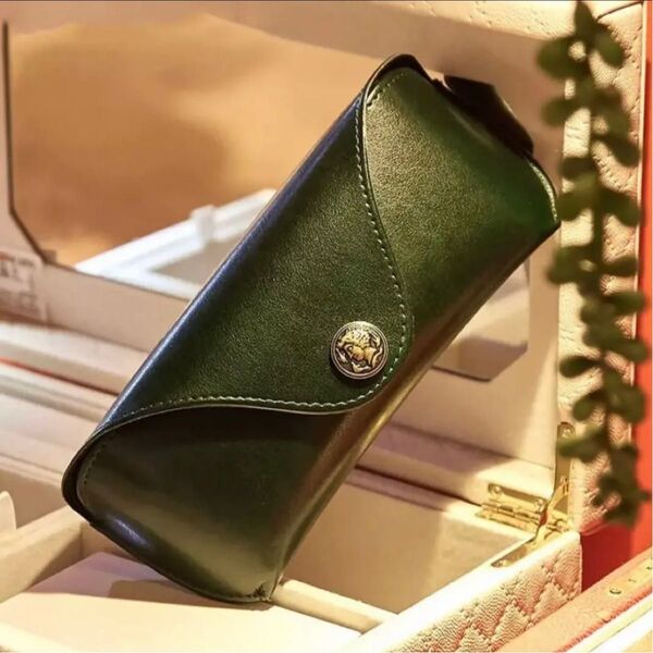 レザーサングラスケース レザーメガネケース メガネケース(Green)