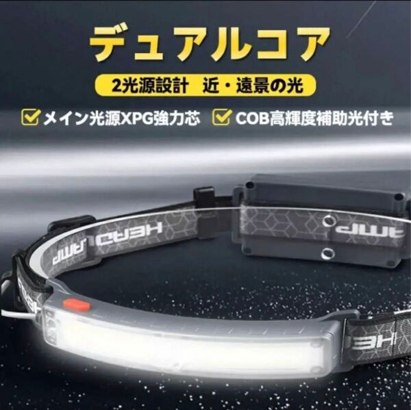 ヘッドライト LED usb-c充電式 アウトドア用【XPG+COB 高輝度】IP44防水 釣り 登山 作業