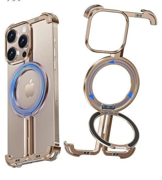 NIFBANG iPhone 16 Pro Max 用のフレームレスケース 金属バンパーケース リングマグネットデザートチタン