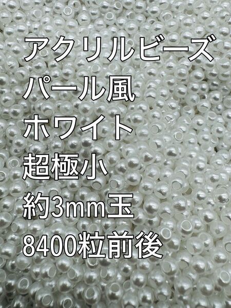 アクリルビーズ パール風 ホワイト超極小 約3mm玉 約120g 8400粒前後