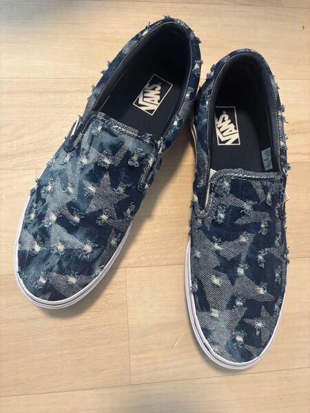 廃盤 美品 VANS デニム生地 スニーカー 星柄 ダメージデニム加工 スリッポン 29.0センチ