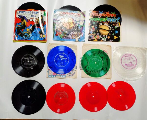 ⑥懐かしのレコード3枚とそのシート(雑誌付録)8枚 童謡 ※難あり LP S The