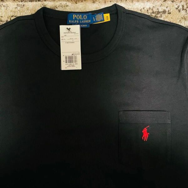 新品タグ付き Polo Ralph Lauren ポロ ラルフローレン ロングスリーブニット ブラック長袖Tシャツ L 黒 刺繍
