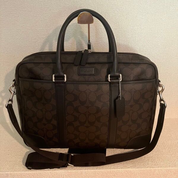 【美品】COACH ビジネスバッグ レザー ブリーフケース PVC シグネチャー F71168 コーチ