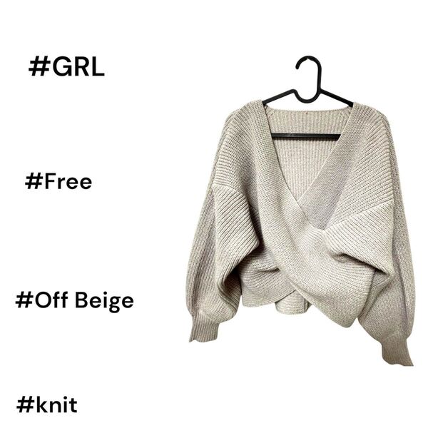 GRL クロスデザインニットトップス オフベージュ Free