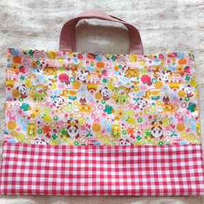 ハンドメイド トートバッグ パンダ柄 ピンク 女の子 入学入園レッスンバッグ 絵本バッグ