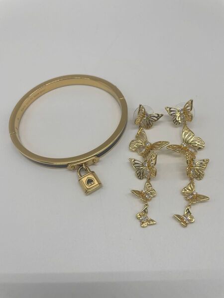 【美品】kate space ケイトスペード ブレスレット ピアス 2点セット アクセサリー ゴールドカラー