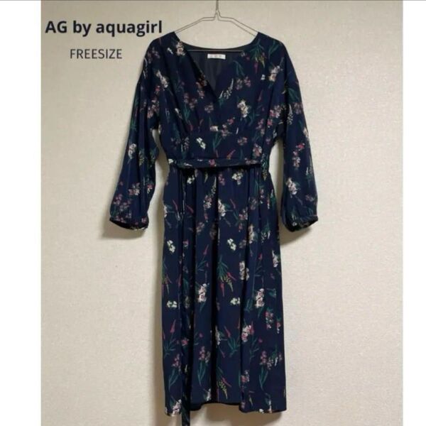 AG byaquagirl ネイビー 花柄ワンピース 紺 秋服
