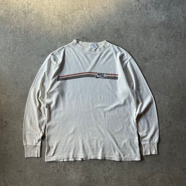 70s NIKE ロンtシャツ USA製 ホワイト L オレンジタグ