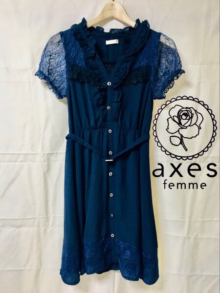 【美品】axes femme アクシーズファム ワンピ 半袖 レース M