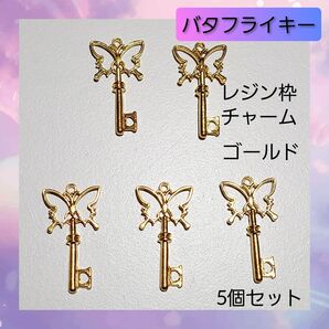 【ハンドメイドパーツ】バタフライキー レジン枠 フレーム チャーム ゴールド 2 キーホルダー