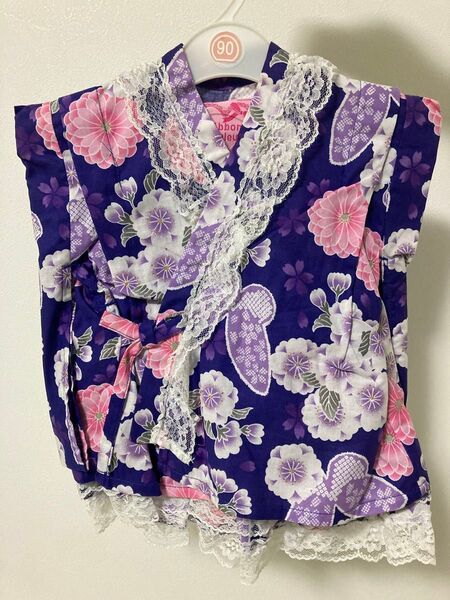 女の子 甚平 90サイズ パープル 花柄 レース
