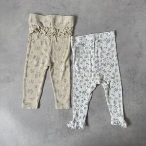 cottoli ベビーレギンス 2点セット フリル 小花柄 ホワイト イエロー