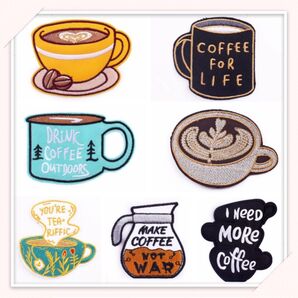 CY05 刺繍アイロンワッペン コーヒー 7枚分