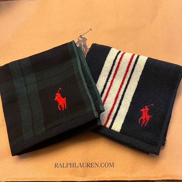 RALPH LAUREN ハンカチ 2枚セット チェック ストライプ 未使用