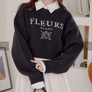 Chico 襟取り外しロゴジャガードショートニット ブラック