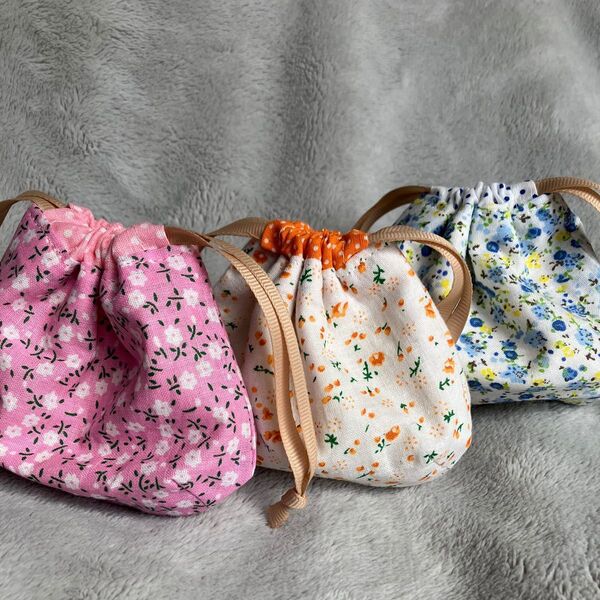 巾着 しじみ巾着 ハンドメイド 小花柄 3個セット ポーチ