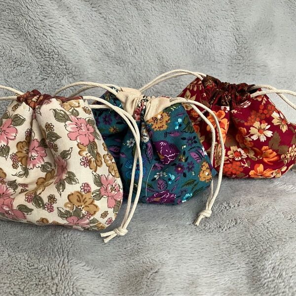 巾着 しじみ巾着 ハンドメイド ボタニカル 3個セット ポーチ