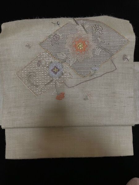 正絹 刺繍 夏用名古屋帯の作り帯